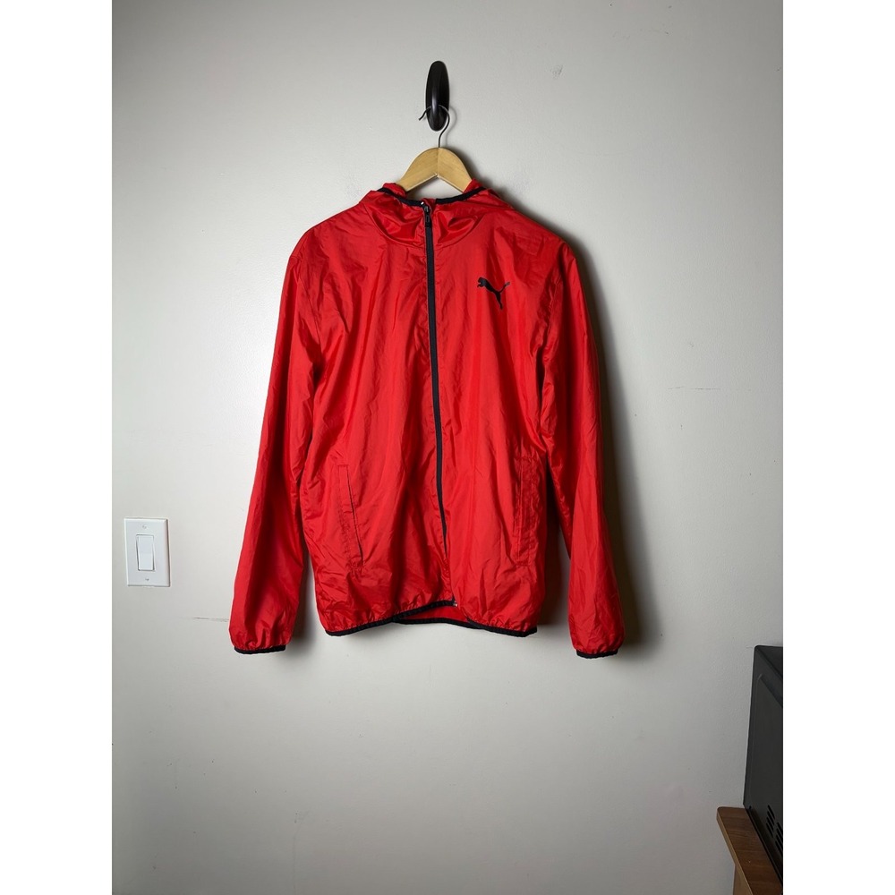 Puma Hooded Windbreaker Jacket Mens S Red Lightweight Casual